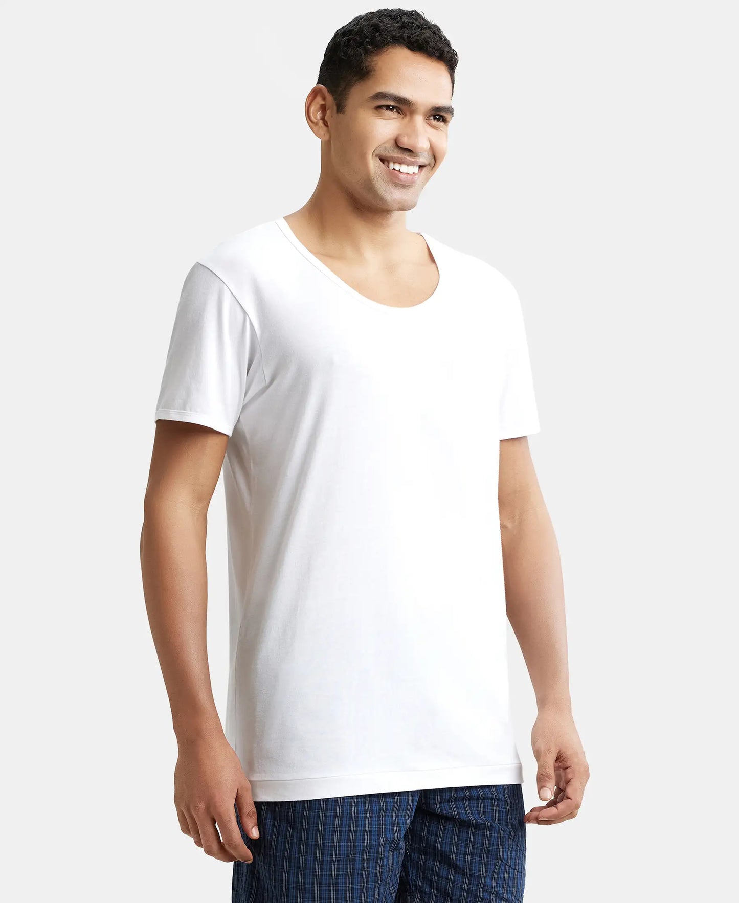 Super combed cotton Round Neck Half Sleeved Vest - White-3