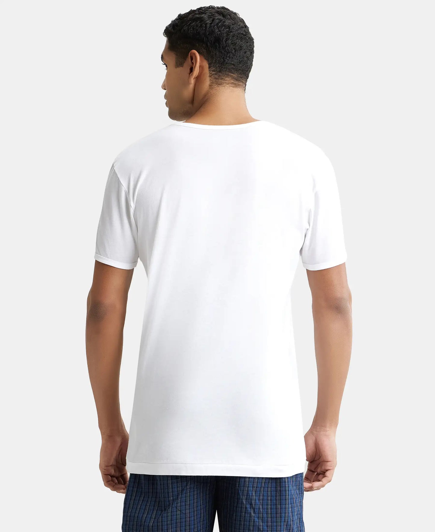 Super combed cotton Round Neck Half Sleeved Vest - White-4