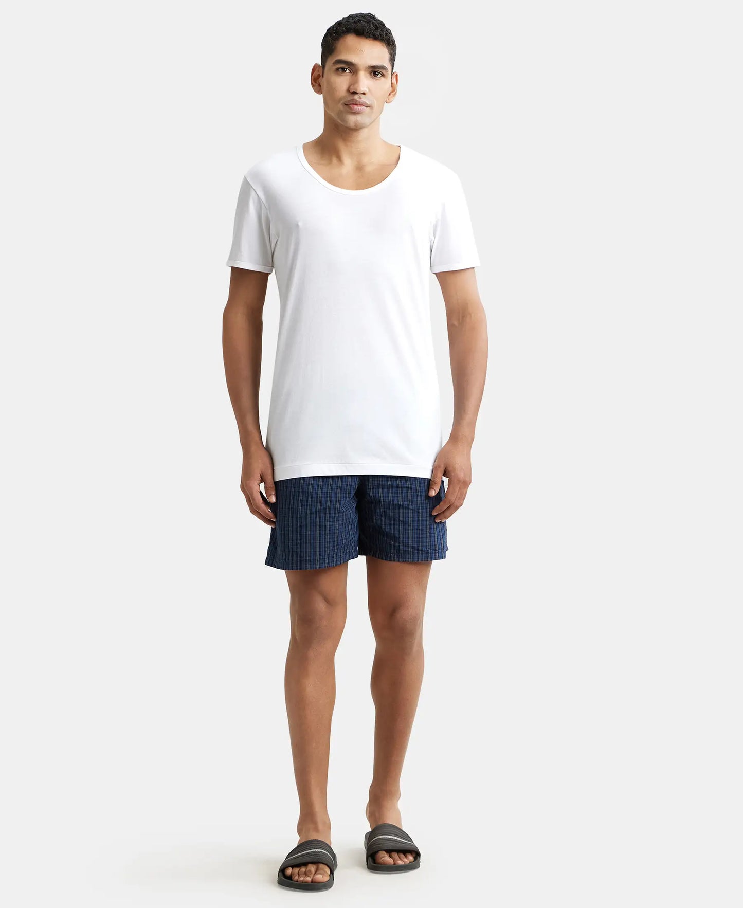 Super combed cotton Round Neck Half Sleeved Vest - White-5