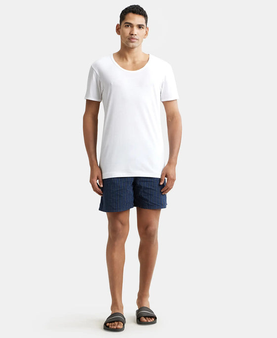 Super combed cotton Round Neck Half Sleeved Vest - White-5