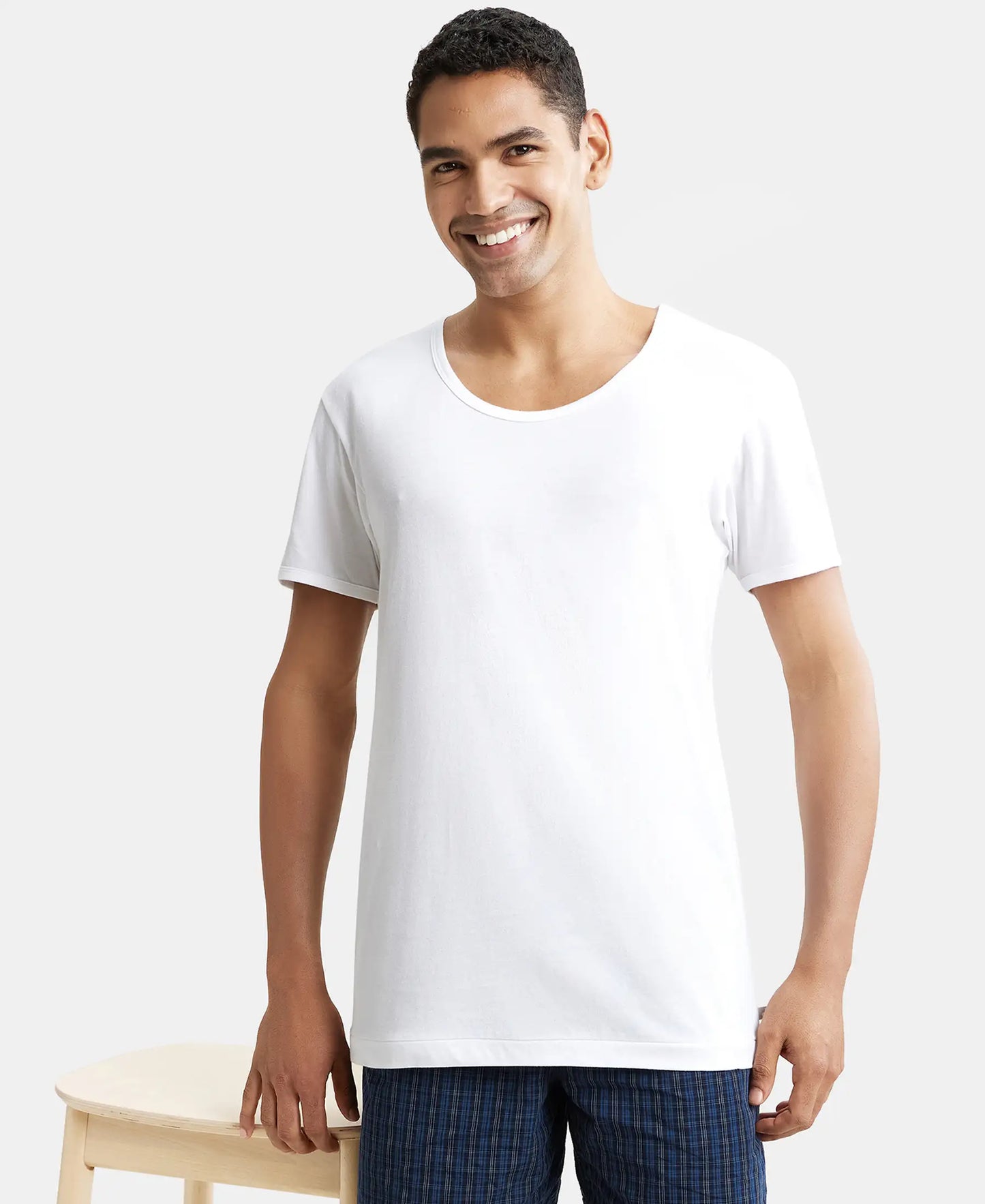 Super combed cotton Round Neck Half Sleeved Vest - White-6