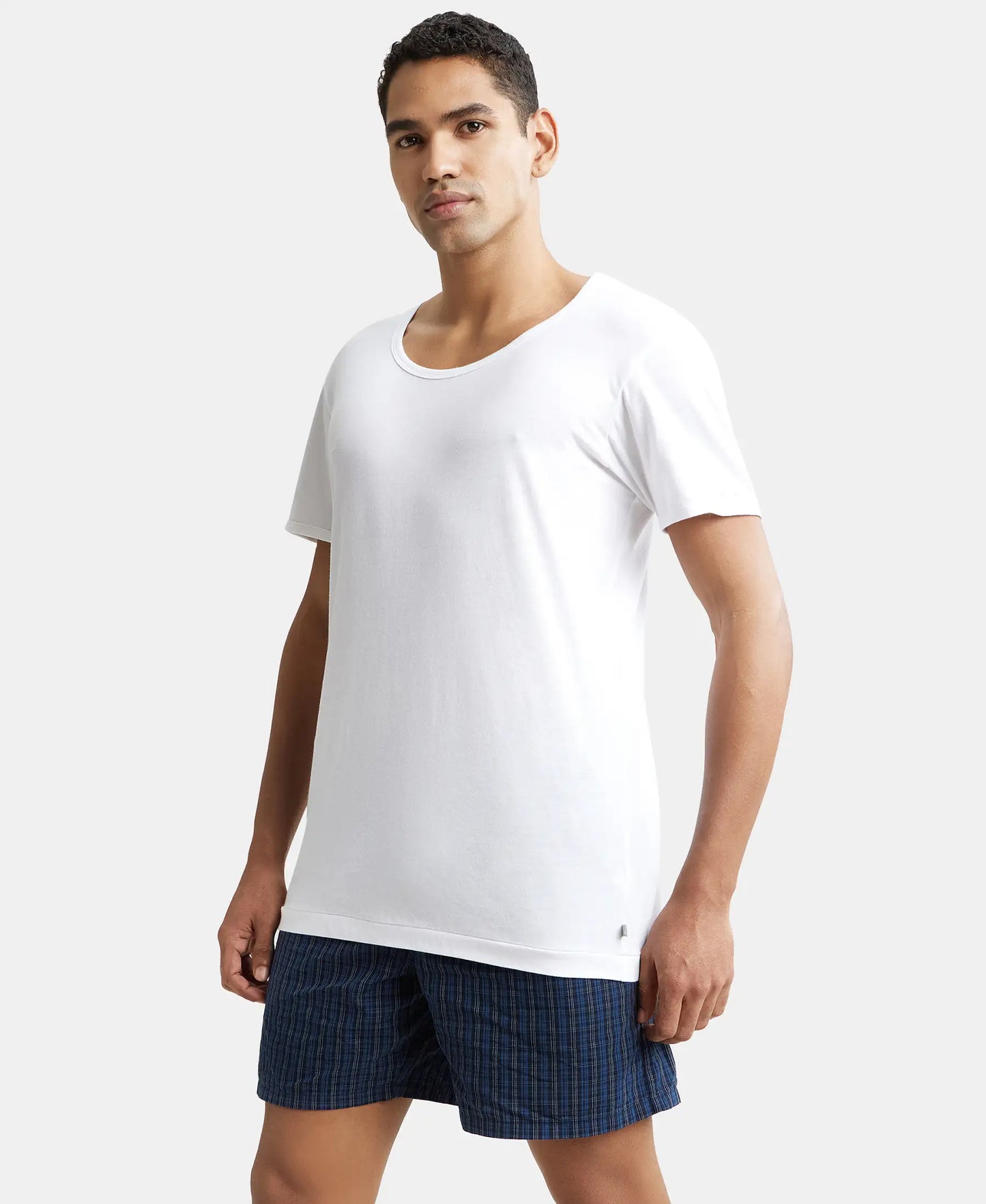 Super combed cotton Round Neck Half Sleeved Vest - White-7