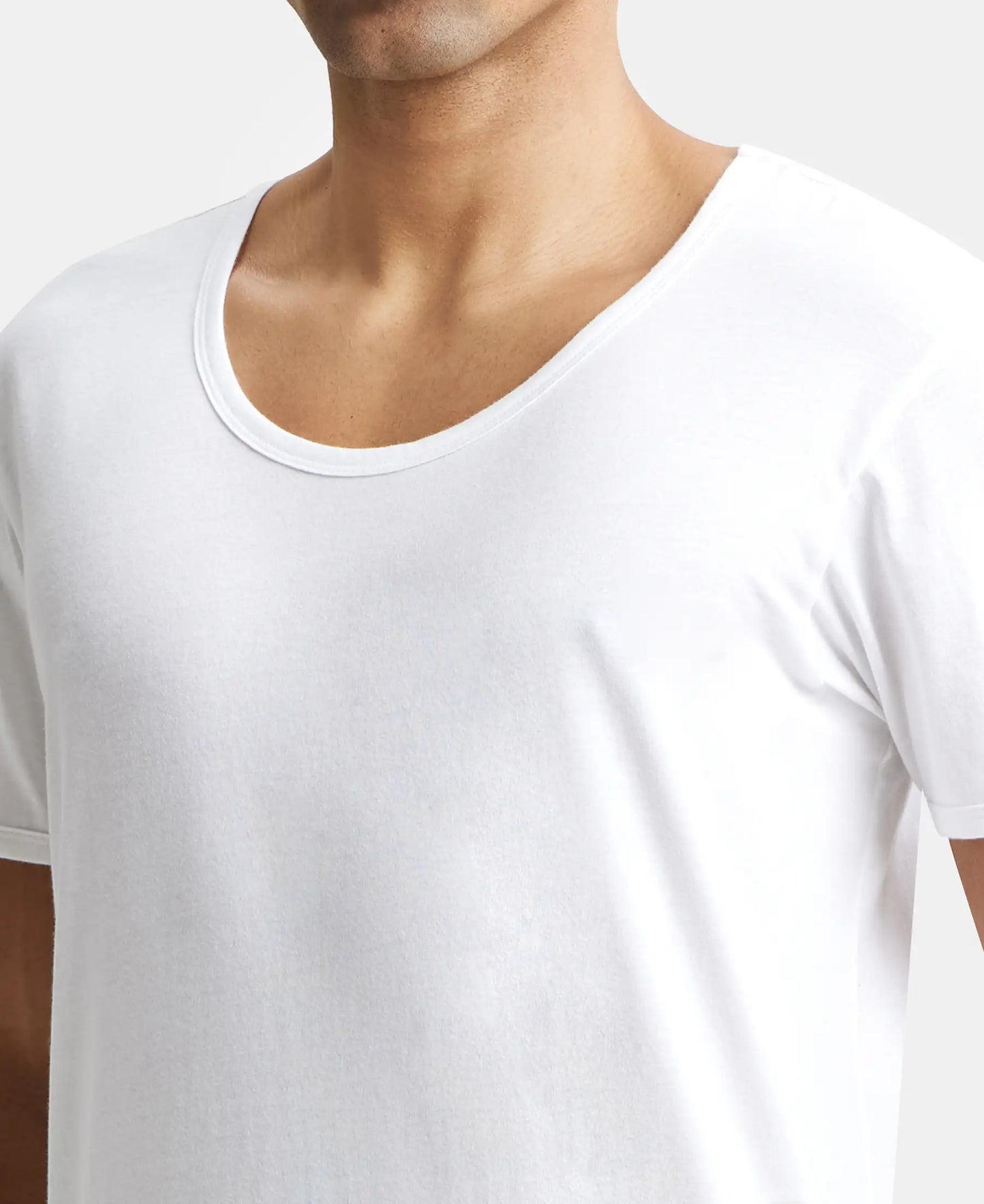 Super Combed Cotton Round Neck Half Sleeved Vest - White (Pack of 2)