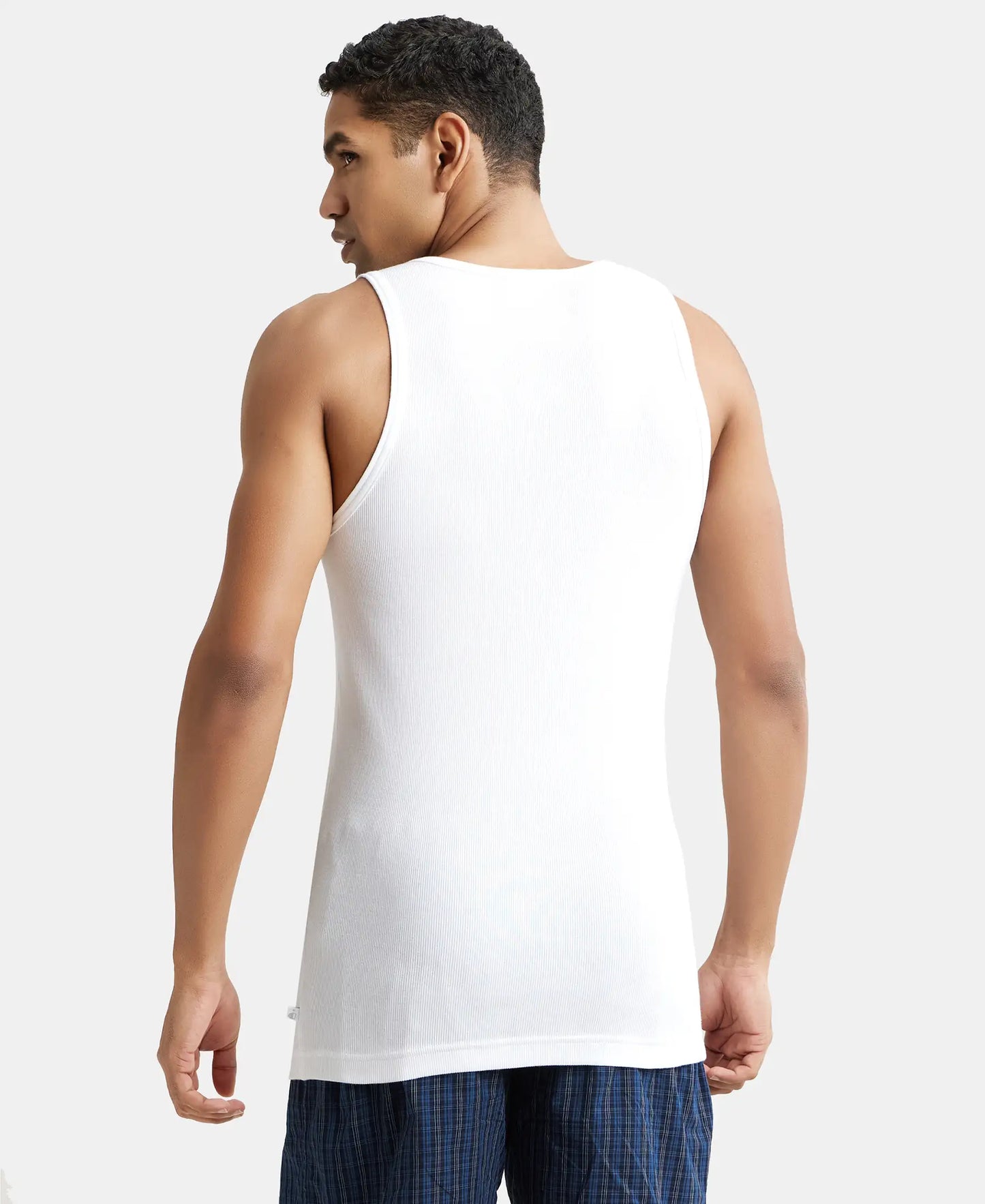 Super Combed Cotton Rib Round Neck Sleeveless Vest with Stay Fresh Properties - White-3