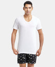 Super Combed Cotton V Neck Half Sleeved Vest with Stay Fresh Properties - White-1