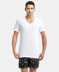 Super Combed Cotton V Neck Half Sleeved Vest with Stay Fresh Properties - White-1
