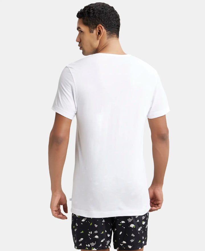 Super Combed Cotton V Neck Half Sleeved Vest with Stay Fresh Properties - White-3