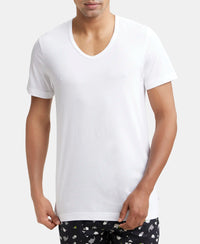 Super Combed Cotton V Neck Half Sleeved Vest with Stay Fresh Properties - White-6