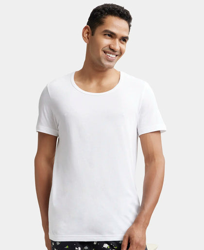 Super Combed Cotton Round Neck Half Sleeved Vest with Stay Fresh Properties - White-5