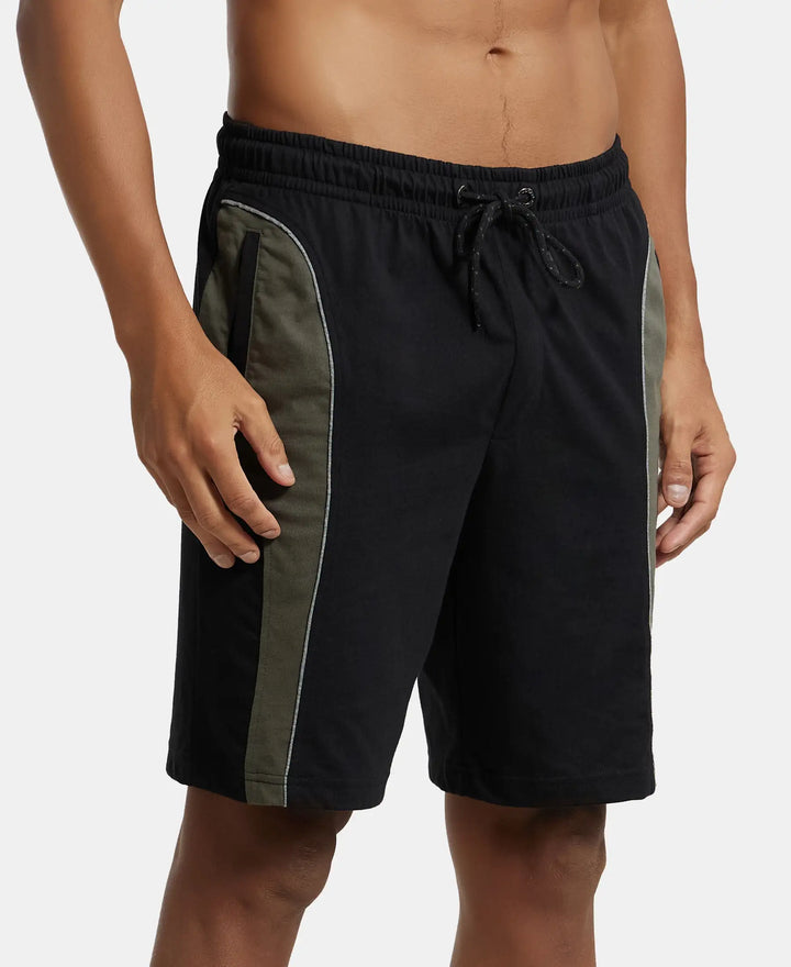 Super Combed Cotton Rich Straight Fit Shorts with Side Pockets - Black & Deep Olive-2