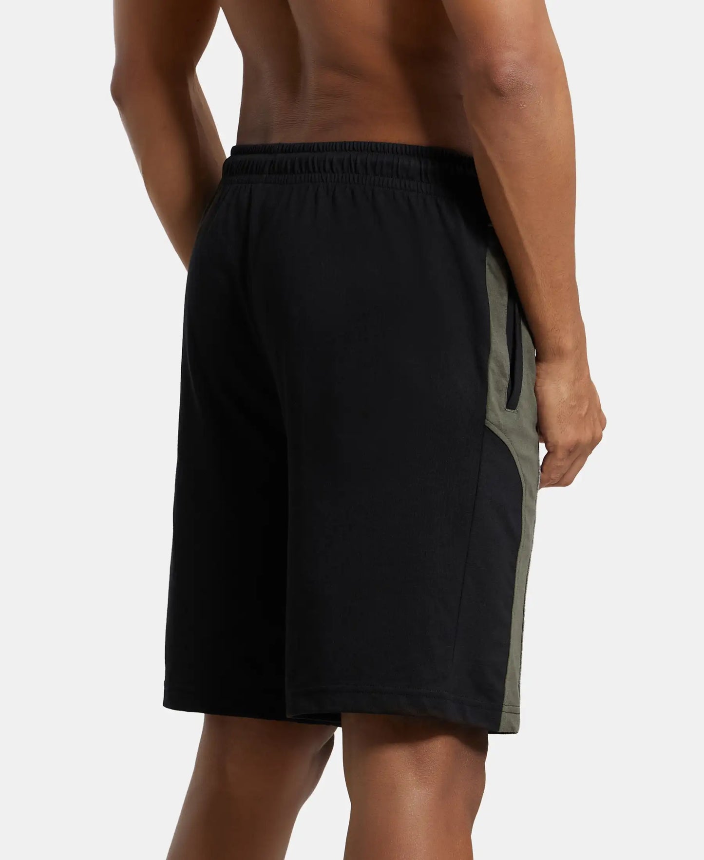 Super Combed Cotton Rich Straight Fit Shorts with Side Pockets - Black & Deep Olive-3