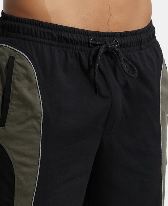 Super Combed Cotton Rich Straight Fit Shorts with Side Pockets - Black & Deep Olive-6