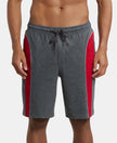 Super Combed Cotton Rich Straight Fit Shorts with Side Pockets - Charcoal Melange & Shanghai Red-1