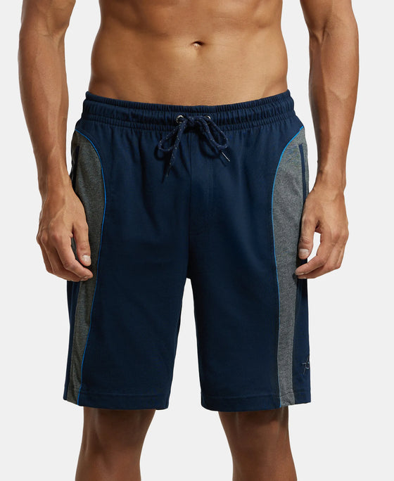 Super Combed Cotton Rich Straight Fit Shorts with Side Pockets - Navy & Charcoal Melange-1