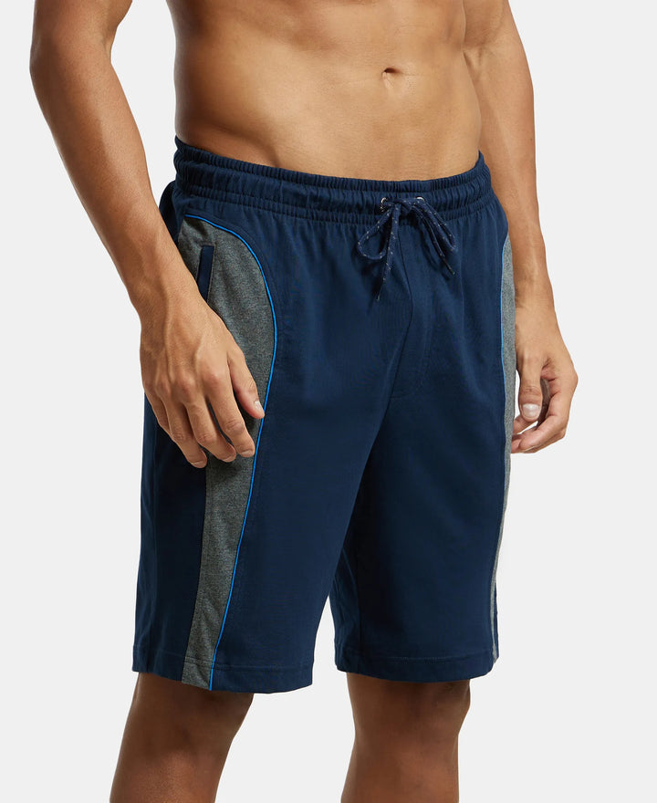 Super Combed Cotton Rich Straight Fit Shorts with Side Pockets - Navy & Charcoal Melange-2
