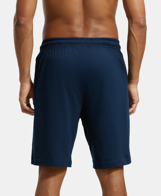 Super Combed Cotton Rich Straight Fit Shorts with Side Pockets - Navy & Charcoal Melange-3