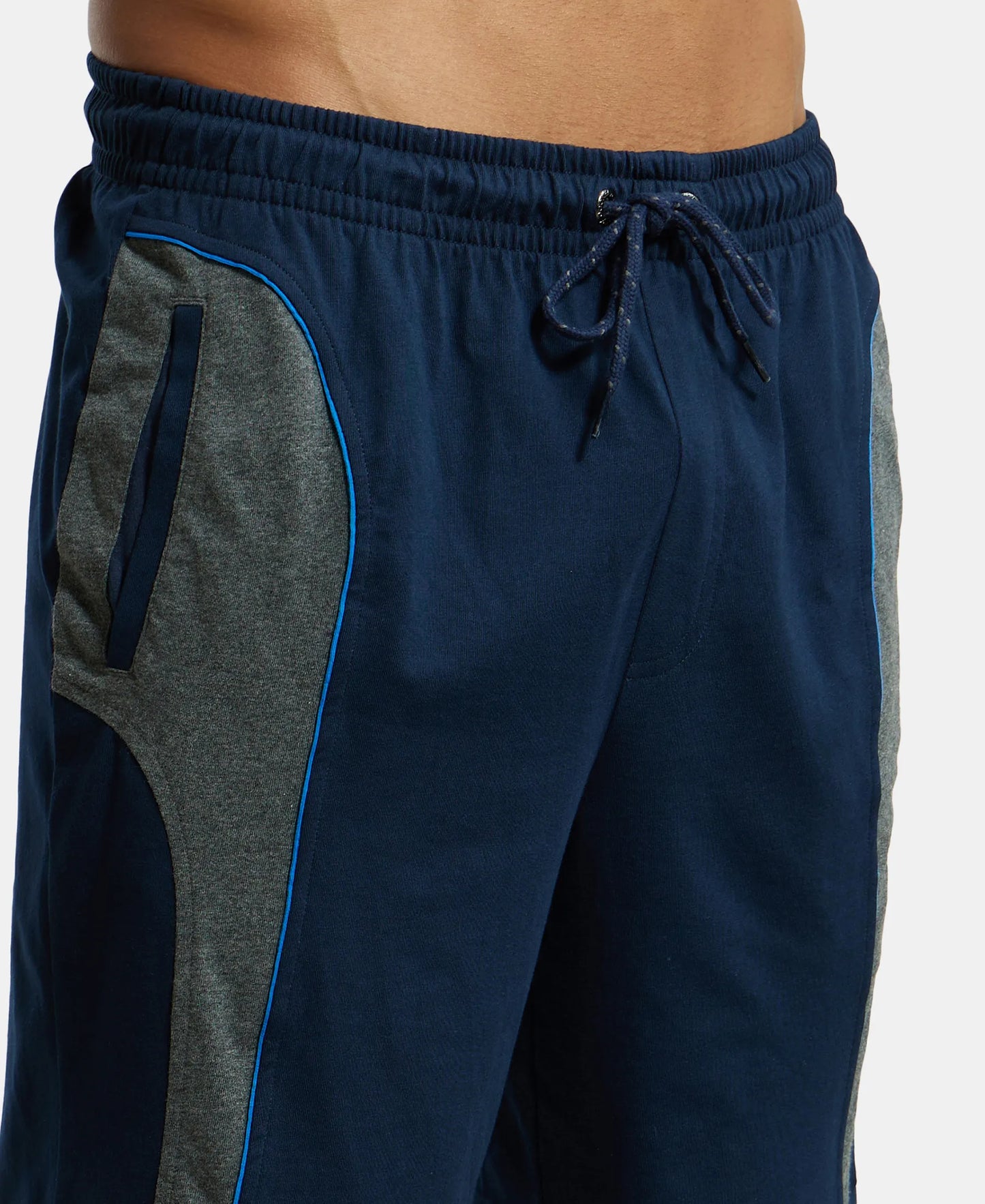 Super Combed Cotton Rich Straight Fit Shorts with Side Pockets - Navy & Charcoal Melange-7