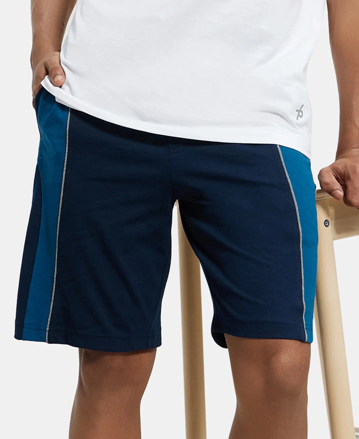 Super Combed Cotton Rich Straight Fit Shorts with Side Pockets - Navy & Steller-5