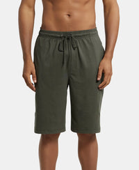 Super Combed Cotton Rich Regular Fit Shorts with Side Pockets - Deep Olive & Black-1