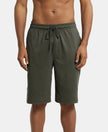 Super Combed Cotton Rich Regular Fit Shorts with Side Pockets - Deep Olive & Black-1