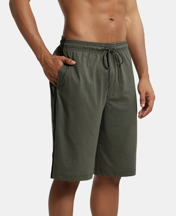 Super Combed Cotton Rich Regular Fit Shorts with Side Pockets - Deep Olive & Black-2