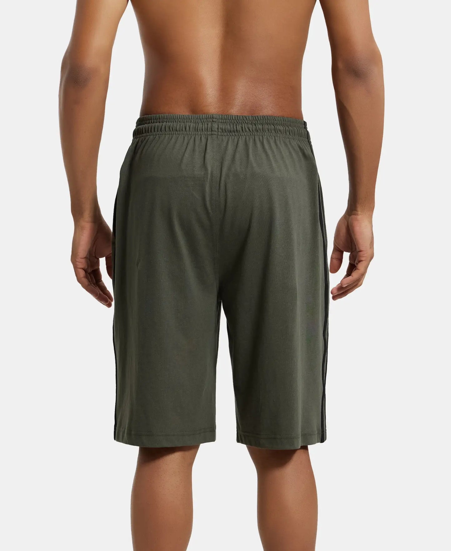 Super Combed Cotton Rich Regular Fit Shorts with Side Pockets - Deep Olive & Black-3