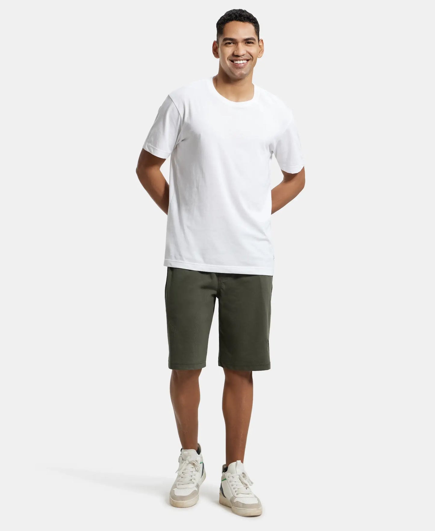 Super Combed Cotton Rich Regular Fit Shorts with Side Pockets - Deep Olive & Black-4