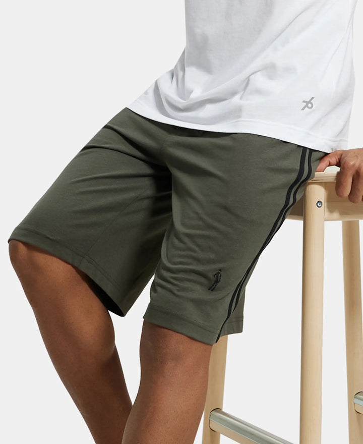 Super Combed Cotton Rich Regular Fit Shorts with Side Pockets - Deep Olive & Black-5