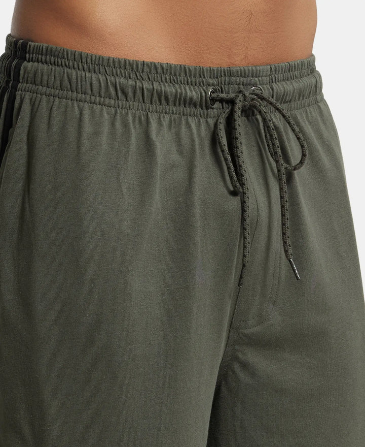 Super Combed Cotton Rich Regular Fit Shorts with Side Pockets - Deep Olive & Black-6