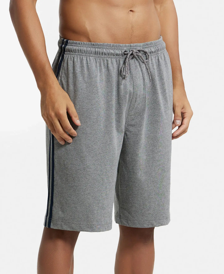 Super Combed Cotton Rich Regular Fit Shorts with Side Pockets - Grey Melange & Navy-2