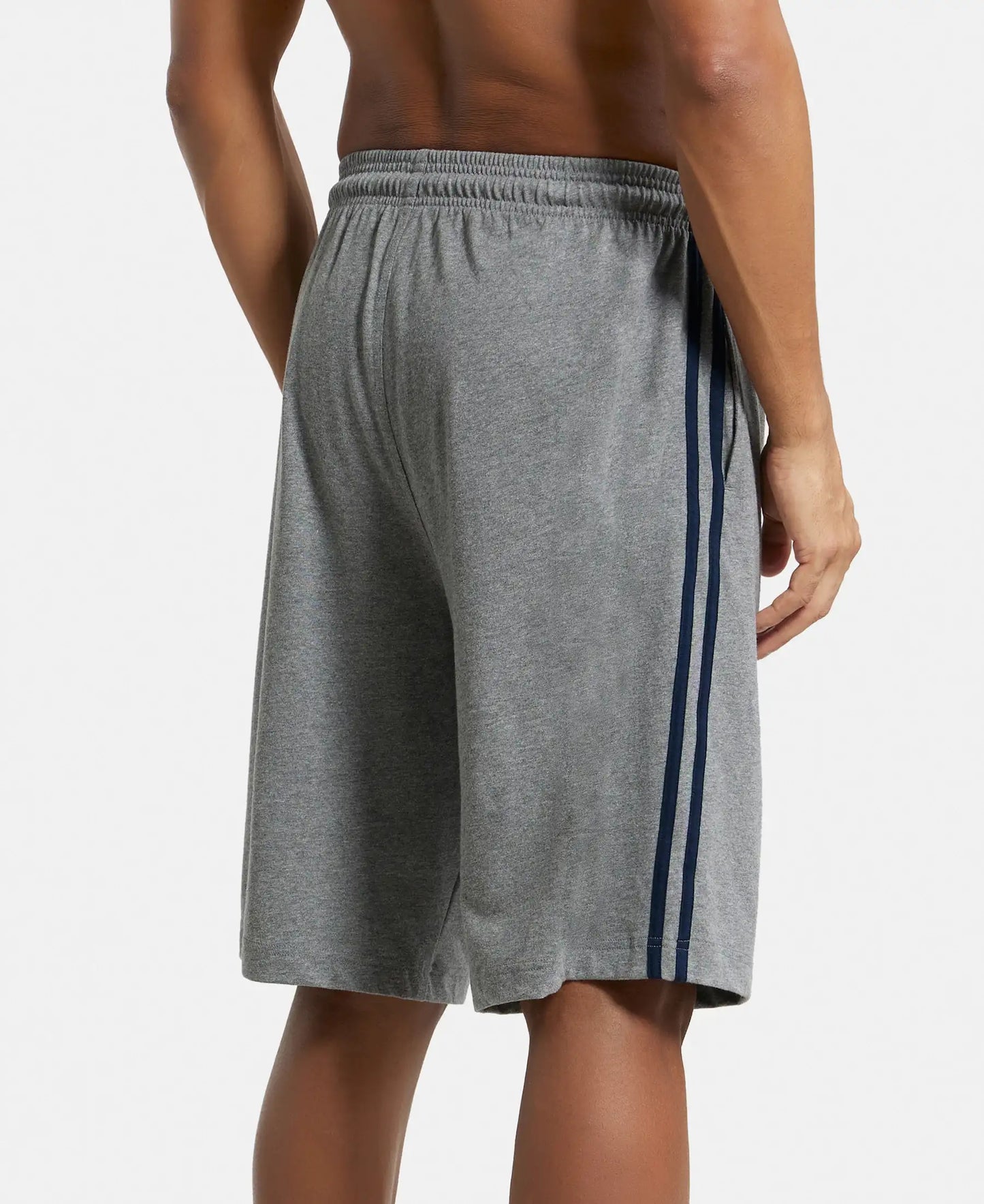 Super Combed Cotton Rich Regular Fit Shorts with Side Pockets - Grey Melange & Navy-3