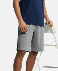 Super Combed Cotton Rich Regular Fit Shorts with Side Pockets - Grey Melange & Navy-5