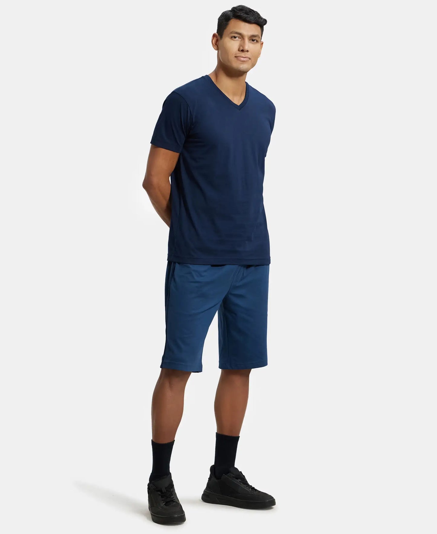 Super Combed Cotton Rich Regular Fit Shorts with Side Pockets - Insignia Blue & Navy-4