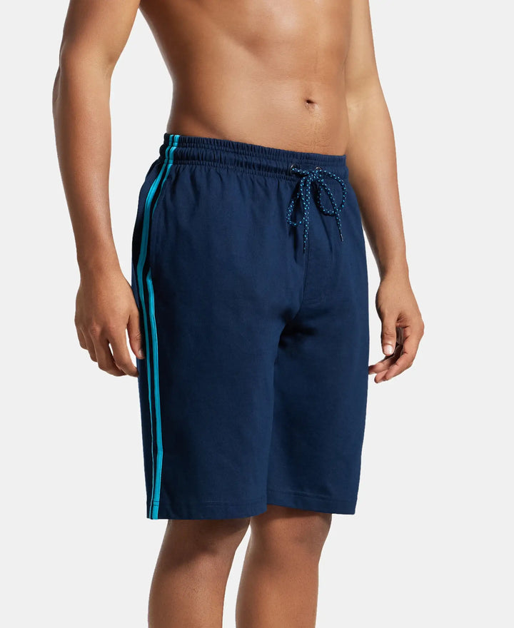 Super Combed Cotton Rich Regular Fit Shorts with Side Pockets - Navy & Scuba Blue-2