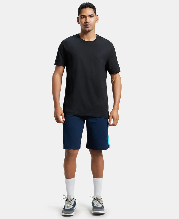 Super Combed Cotton Rich Regular Fit Shorts with Side Pockets - Navy & Scuba Blue-4