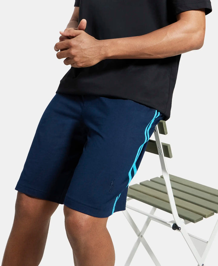 Super Combed Cotton Rich Regular Fit Shorts with Side Pockets - Navy & Scuba Blue-5
