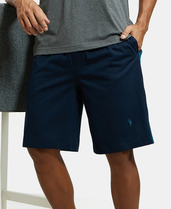Super Combed Cotton Rich Regular Fit Shorts with Side Pockets - Navy & Seaport Teal-5