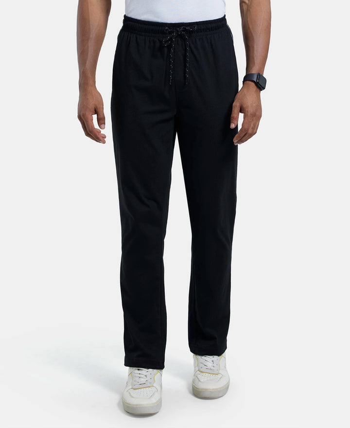 Super Combed Cotton Rich Regular Fit Trackpant with Side Pockets - Black & Grey Melange-1