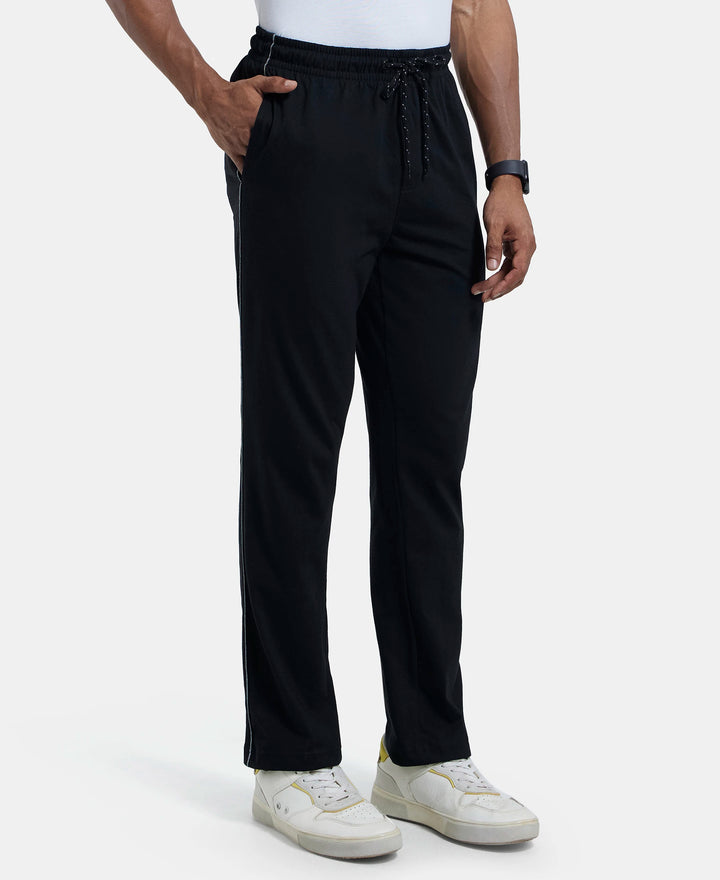 Super Combed Cotton Rich Regular Fit Trackpant with Side Pockets - Black & Grey Melange-2