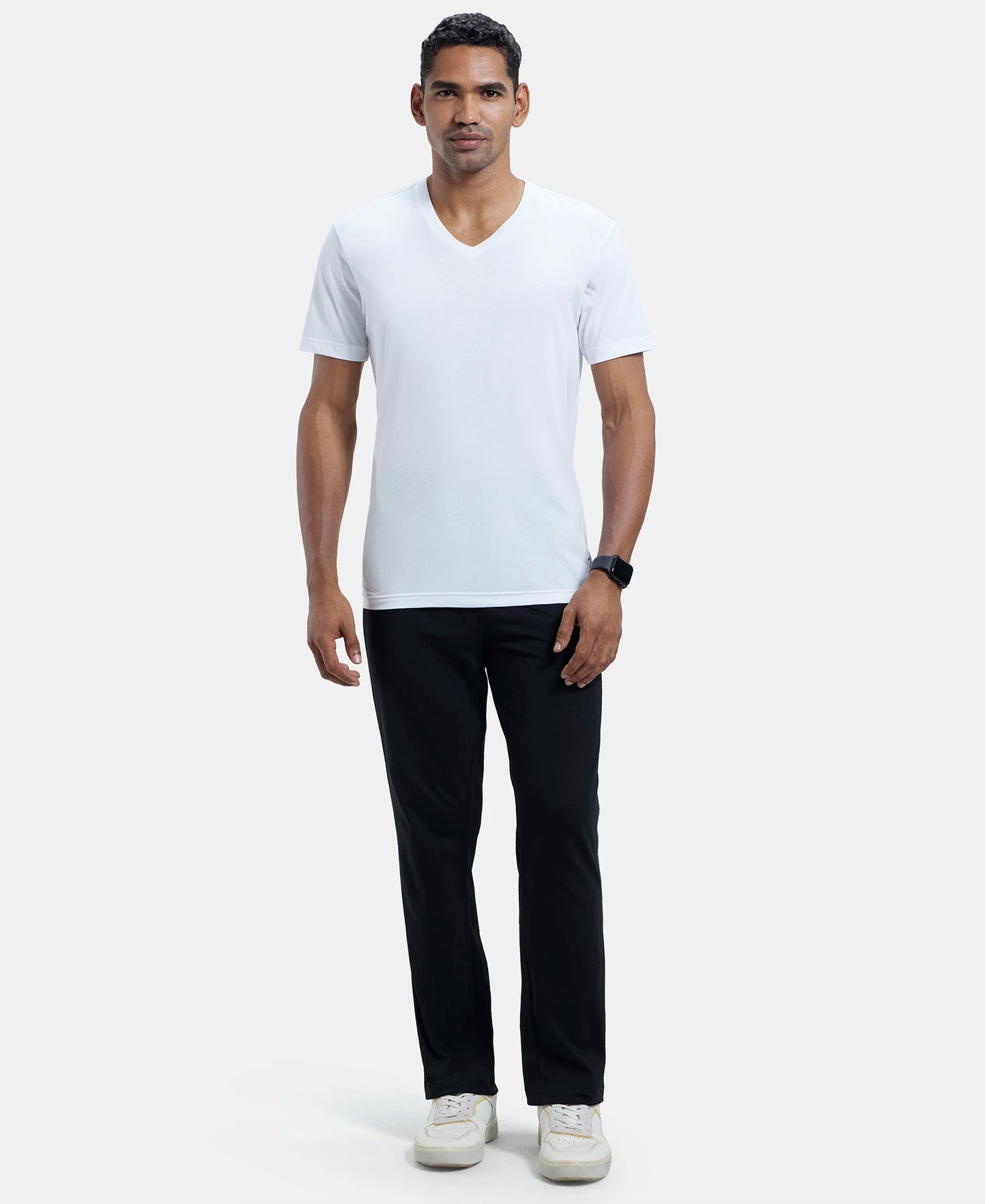 Super Combed Cotton Rich Regular Fit Trackpant with Side Pockets - Black & Grey Melange-4