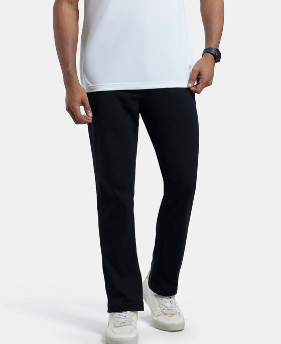 Super Combed Cotton Rich Regular Fit Trackpant with Side Pockets - Black & Grey Melange-5