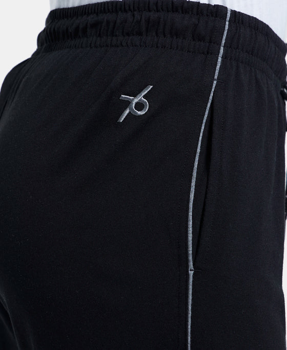 Super Combed Cotton Rich Regular Fit Trackpant with Side Pockets - Black & Grey Melange-7