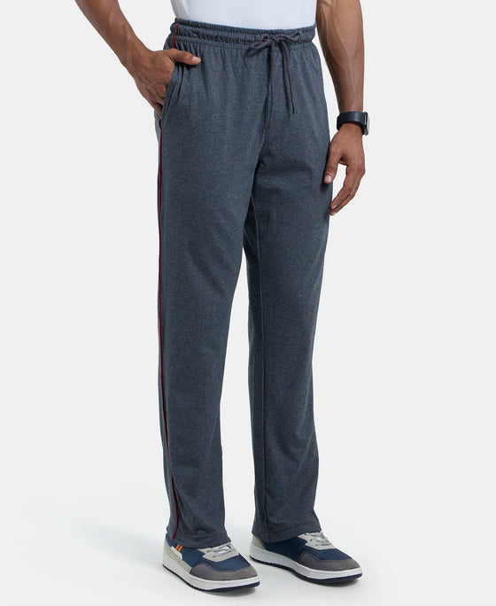 Super Combed Cotton Rich Regular Fit Trackpant with Side Pockets - Charcoal Melange & Shanghai Red-2