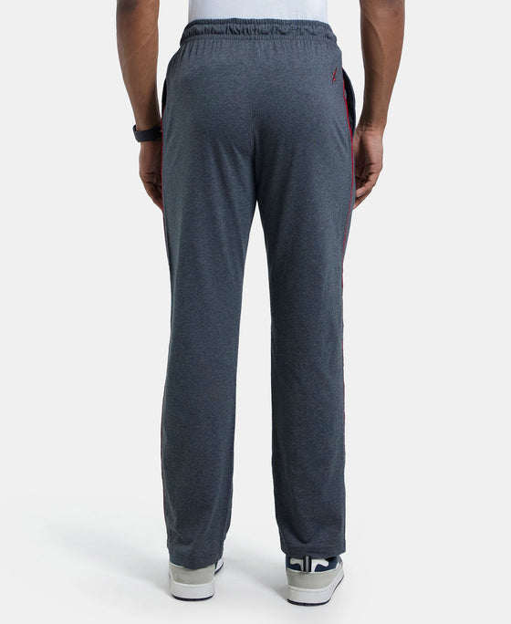 Super Combed Cotton Rich Regular Fit Trackpant with Side Pockets - Charcoal Melange & Shanghai Red-3
