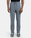 Super Combed Cotton Rich Regular Fit Trackpant with Side Pockets - Grey Melange & Navy-1