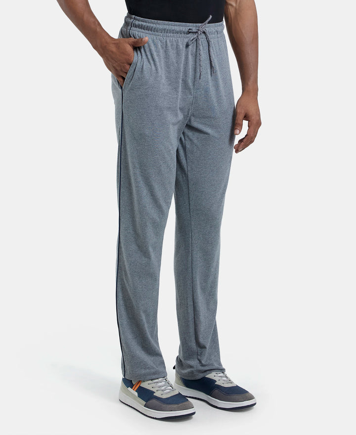 Super Combed Cotton Rich Regular Fit Trackpant with Side Pockets - Grey Melange & Navy-2