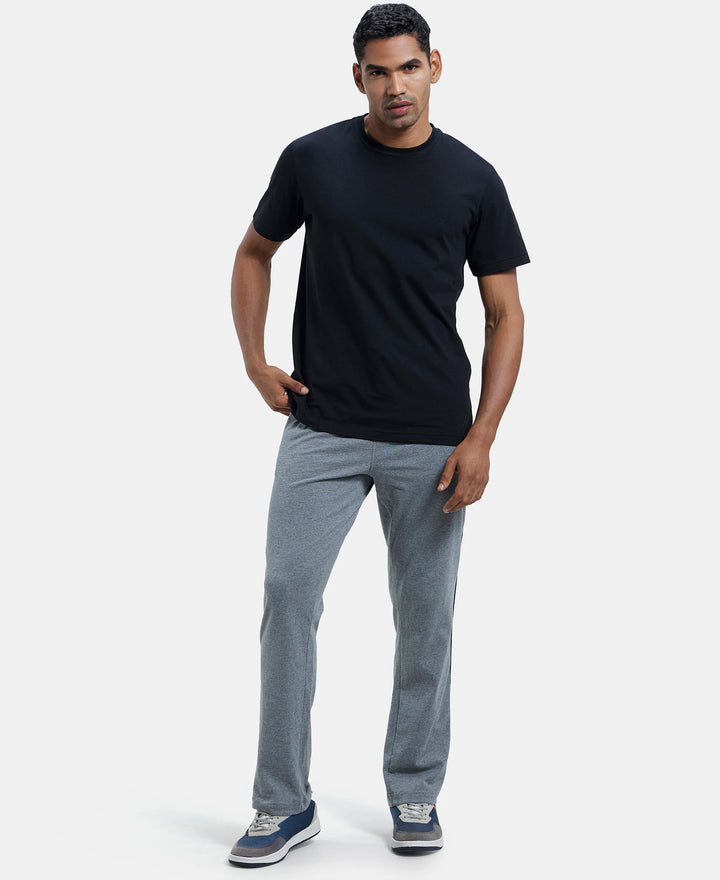 Super Combed Cotton Rich Regular Fit Trackpant with Side Pockets - Grey Melange & Navy-4
