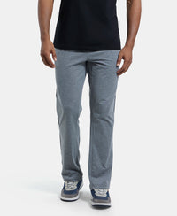 Super Combed Cotton Rich Regular Fit Trackpant with Side Pockets - Grey Melange & Navy-5