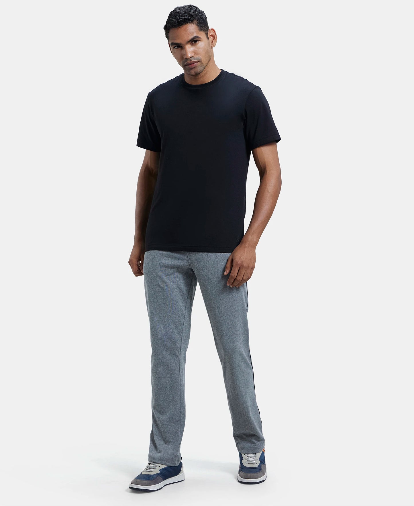 Super Combed Cotton Rich Regular Fit Trackpant with Side Pockets - Grey Melange & Navy-6