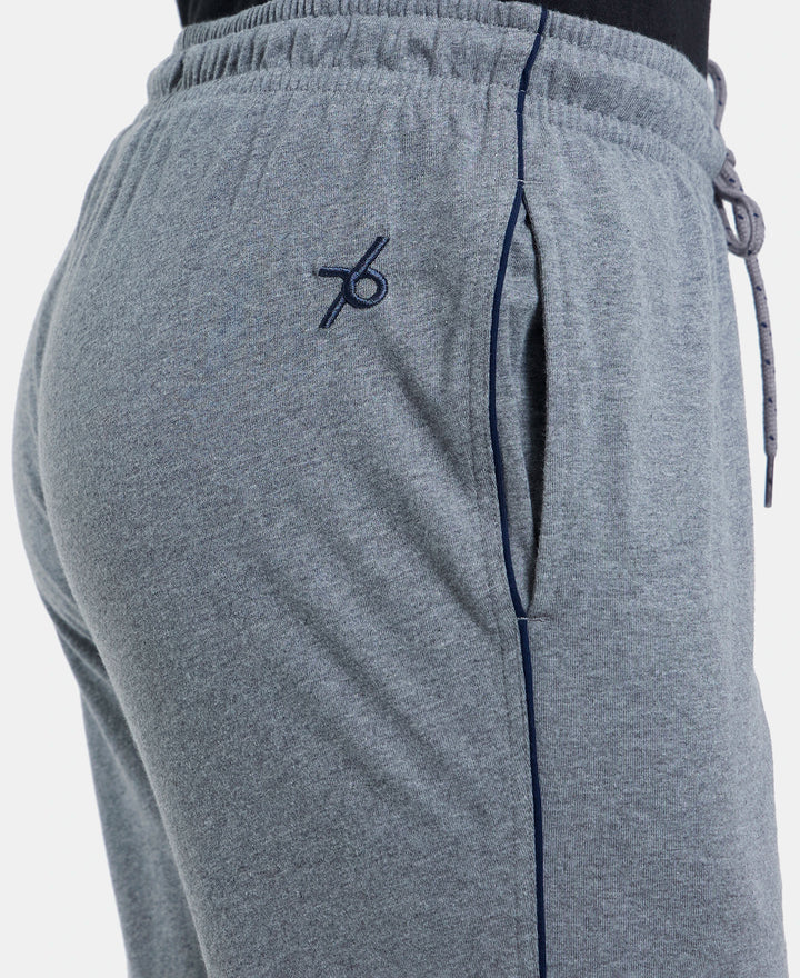 Super Combed Cotton Rich Regular Fit Trackpant with Side Pockets - Grey Melange & Navy-7